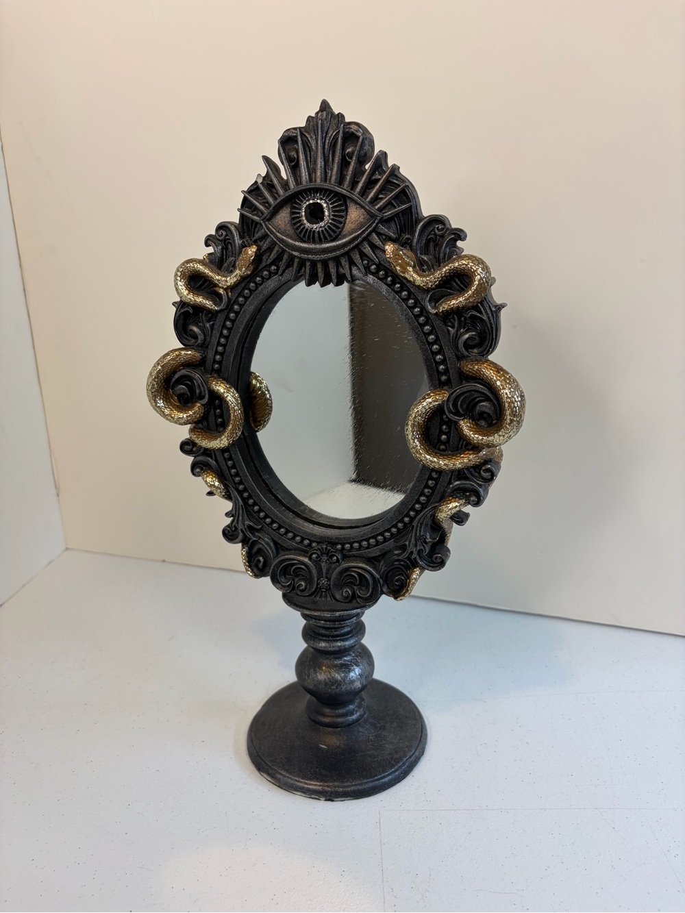 Halloween Gothic CHRISTIAN SIRIANO Tabletop Framed Mirror Gold Snakes reputation - Picture 2 of 11